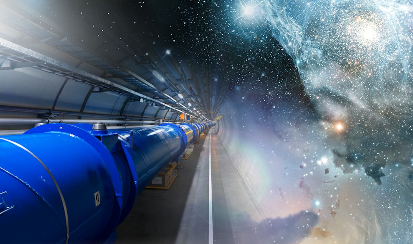 Künstlerische Darstellung des LHC und des Universums.